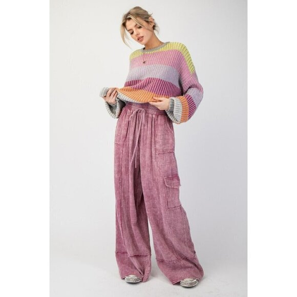 Roxie Cotton Gauze Mineral Washed Wide Leg Pants in Mauve